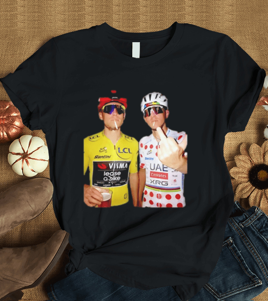 Jonas Vingegaard Tadej Pogačar 2026 Tour De France Visma UAE LCL Santini Emirates XRG Visor Beer Gesture T-Shirt