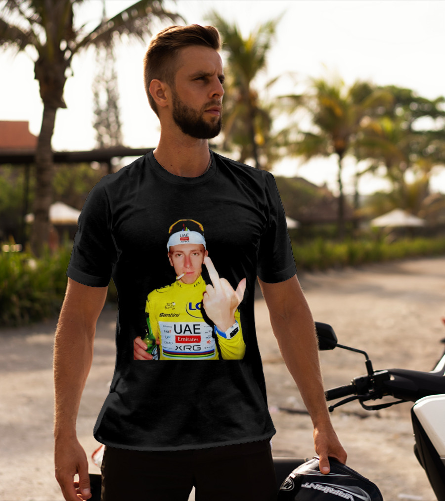 Tadej Pogačar Yellow Jersey Middle Finger Tour De France UAE Emirates LCL Santini T-Shirt