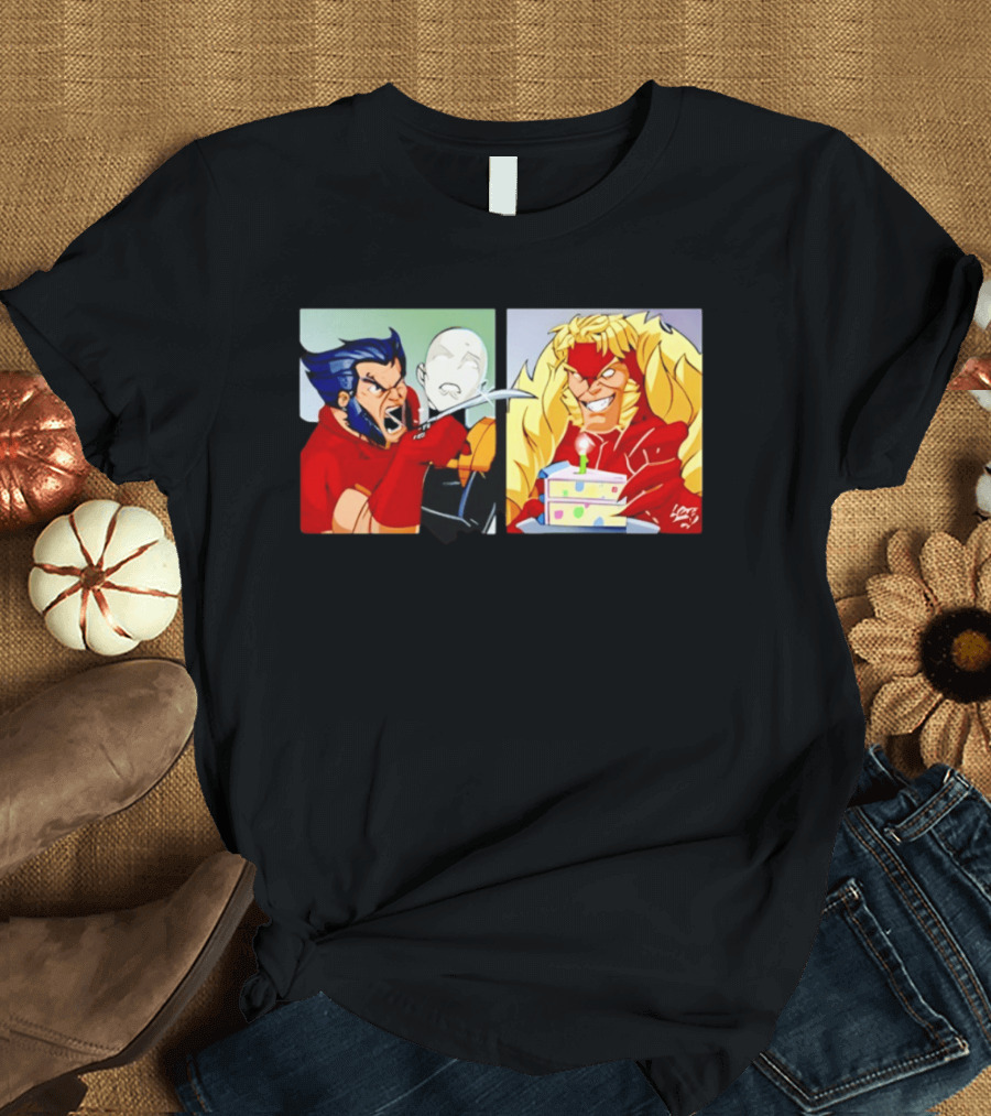 Wolverine And Morph Shouting At Sabretooth Birthday Cake Meme T-Shirt