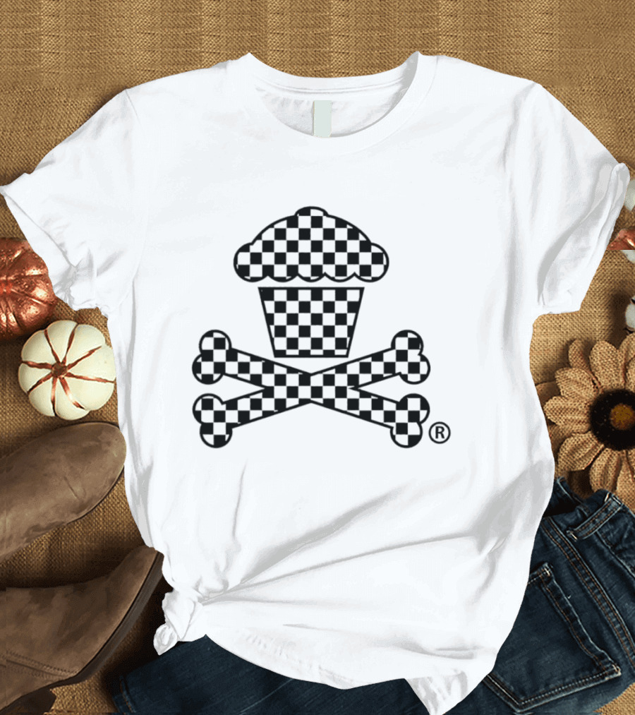 Checkered Cupcake Skull And Crossbones T-Shirt