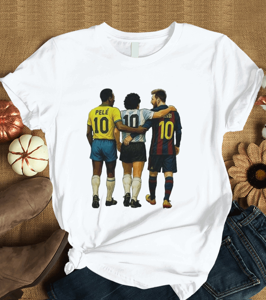 Pele Maradona Messi Football Legends Iconic Trio 10 T-Shirt