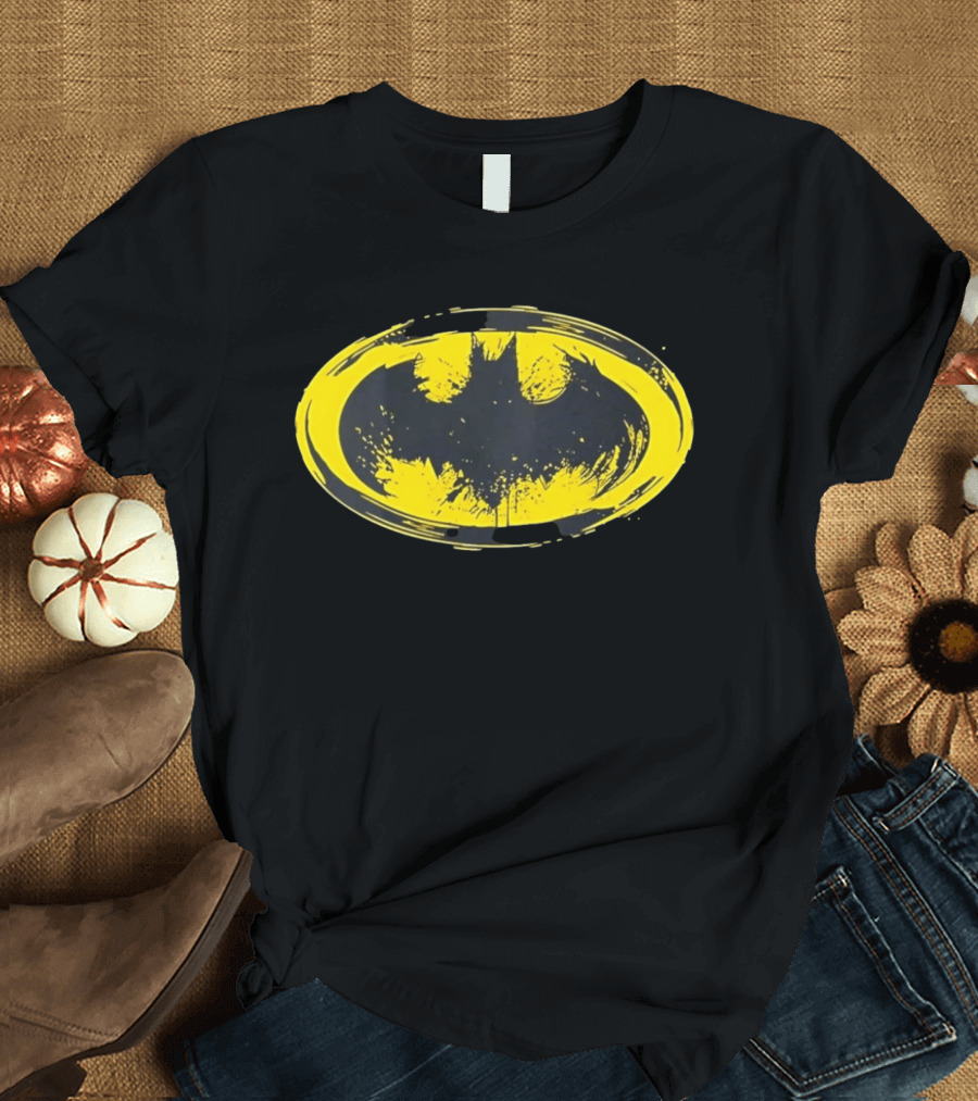 Batman Distressed Yellow Oval T-Shirt