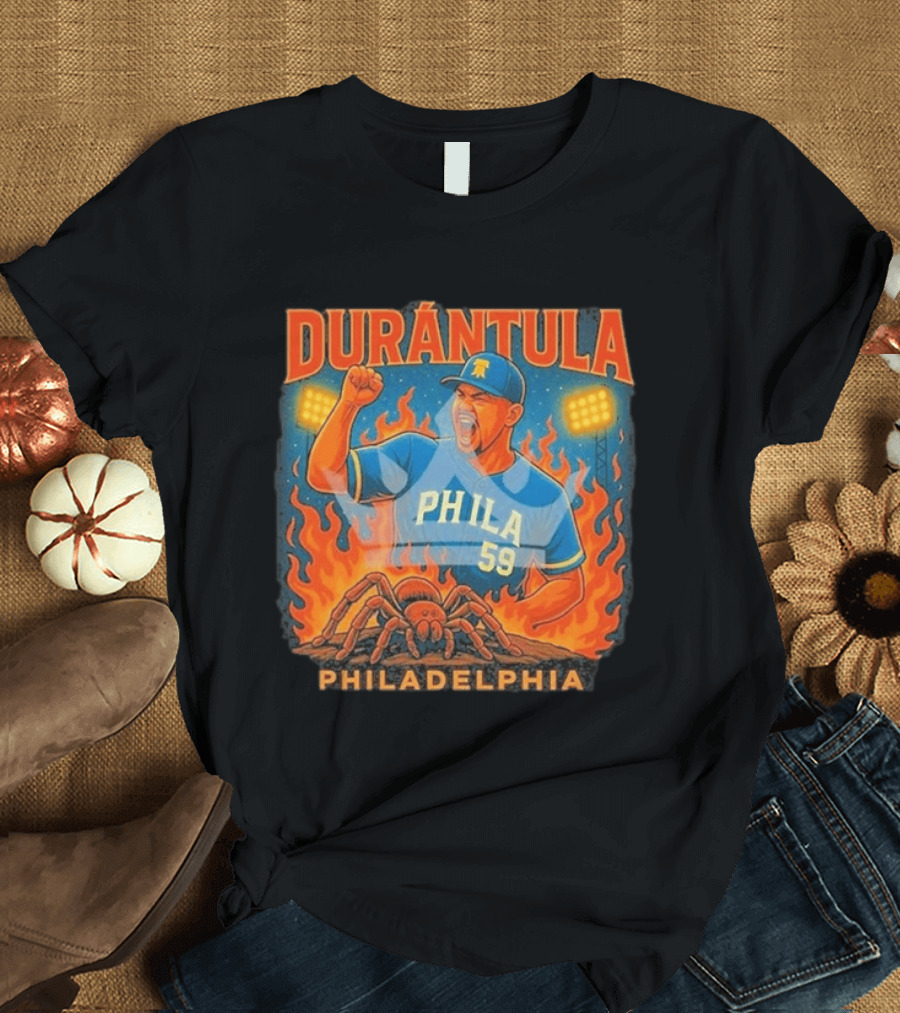 Durantula Philadelphia Phila 59 Baseball Flames Spider T-Shirt