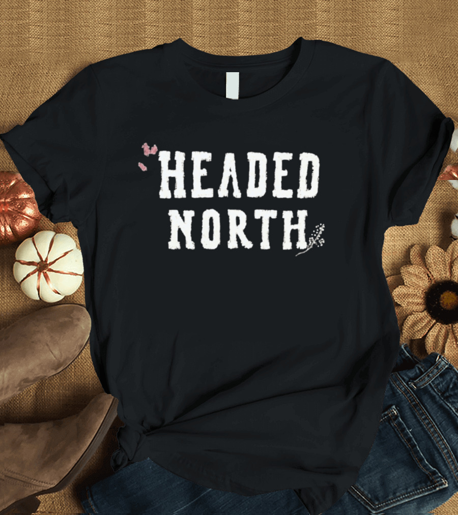 Headed North Folk Music Nature Lovers Butterfly Flower Accents T-Shirt