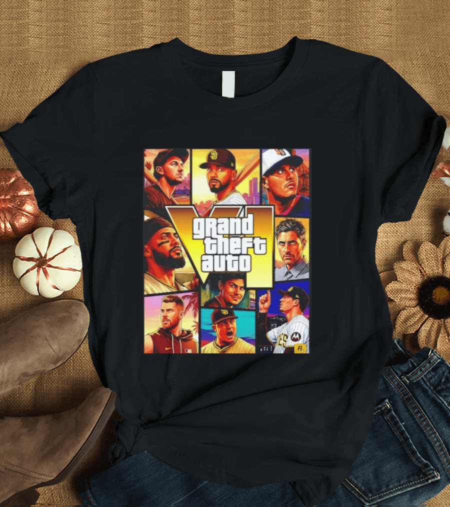 San Diego Padres Grand Theft Auto V Collage Players Team Portraits T-Shirt