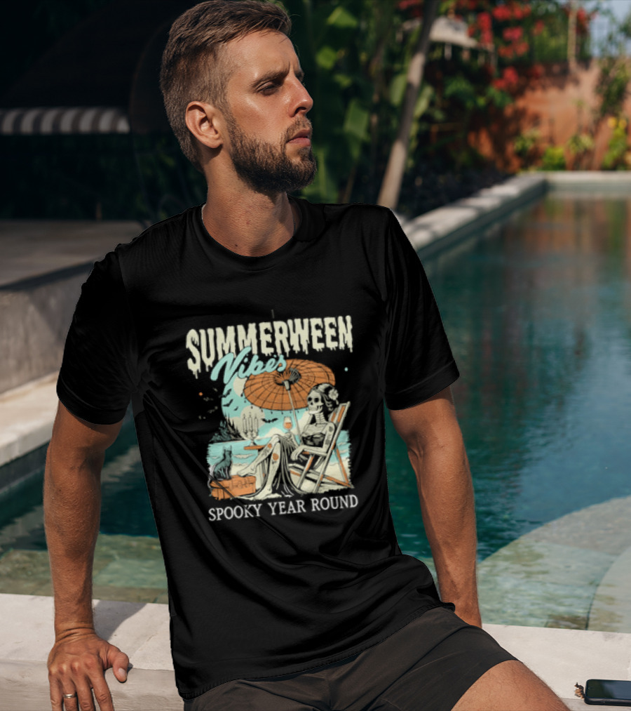 Summerween Vibes Skeleton Spooky Year Round T-Shirt