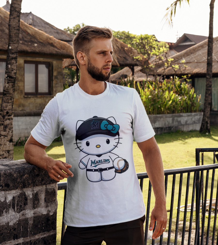 Hello Kitty Miami Marlins MLB Baseball Fan Merchandise T-Shirt