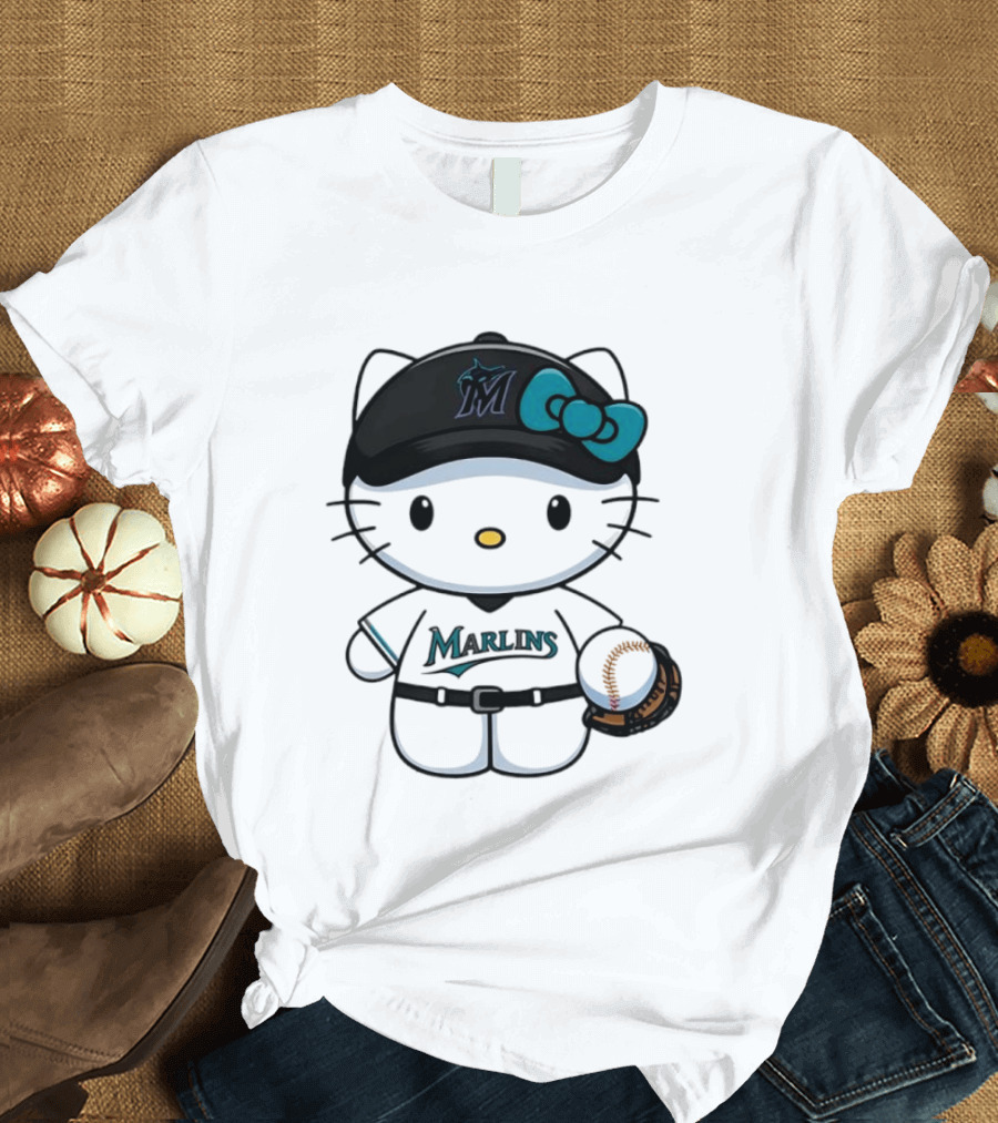 Hello Kitty Miami Marlins MLB Baseball Fan Merchandise T-Shirt