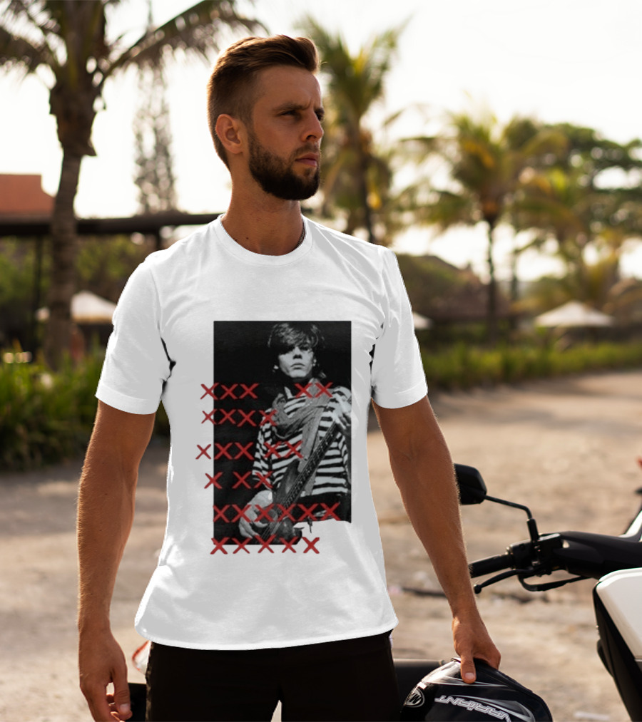 John Taylor X Punk Masters Striped Bass Guitar Image Red XXX Marks T-Shirt