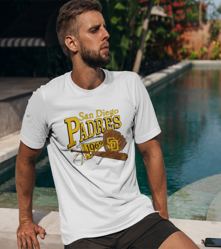 San Diego Padres Baseball Glove Bat Ball Since 1969 T-Shirt