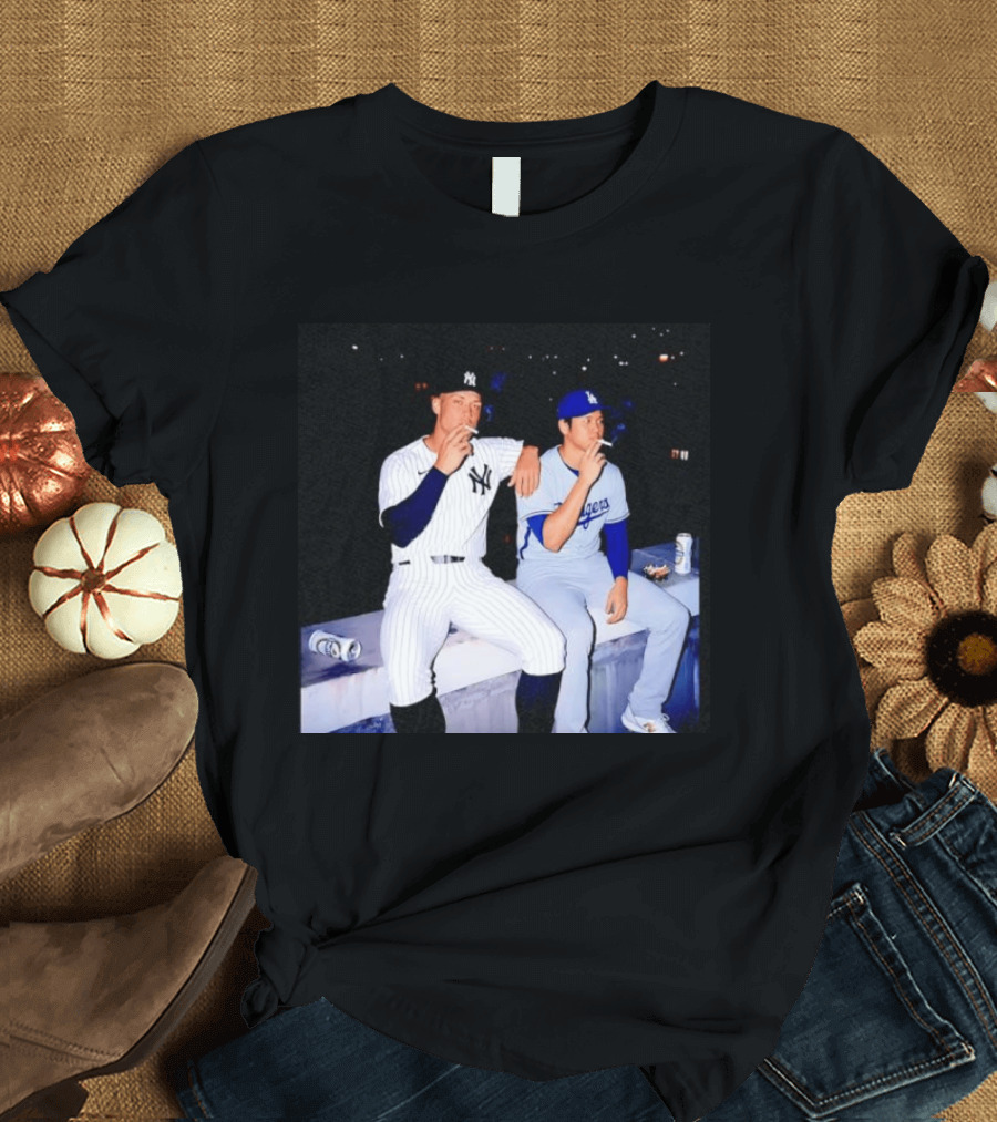 Aaron Judge New York Yankees Shohei Ohtani Los Angeles Dodgers MLB Smoking Scene T-Shirt