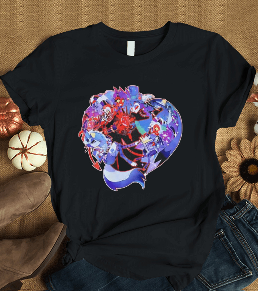 Blitzo Moxxie Millie Loona Stolas Helluva Boss Cast Crew Ensemble Vibrant Character Collage T-Shirt