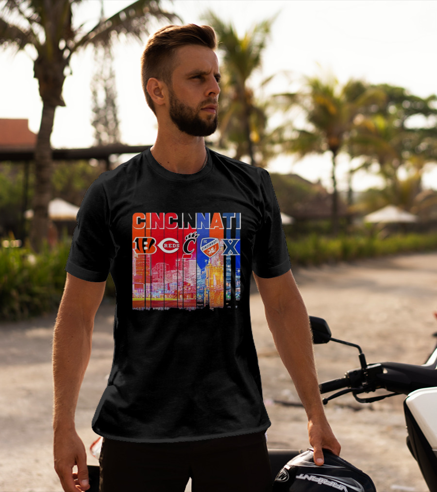 Cincinnati Bengals Reds Bearcats FC Xavier Skyline T-Shirt