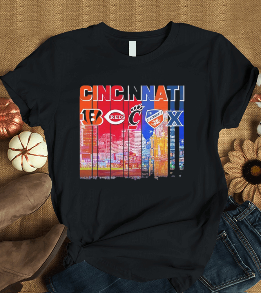 Cincinnati Bengals Reds Bearcats FC Xavier Skyline T-Shirt