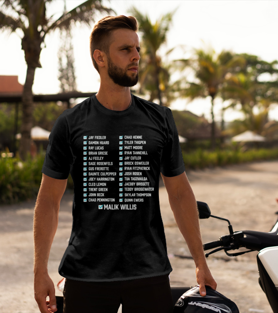 Know Your History Dolphins Starting Quarterbacks Since Marino Checklisted T-Shirt