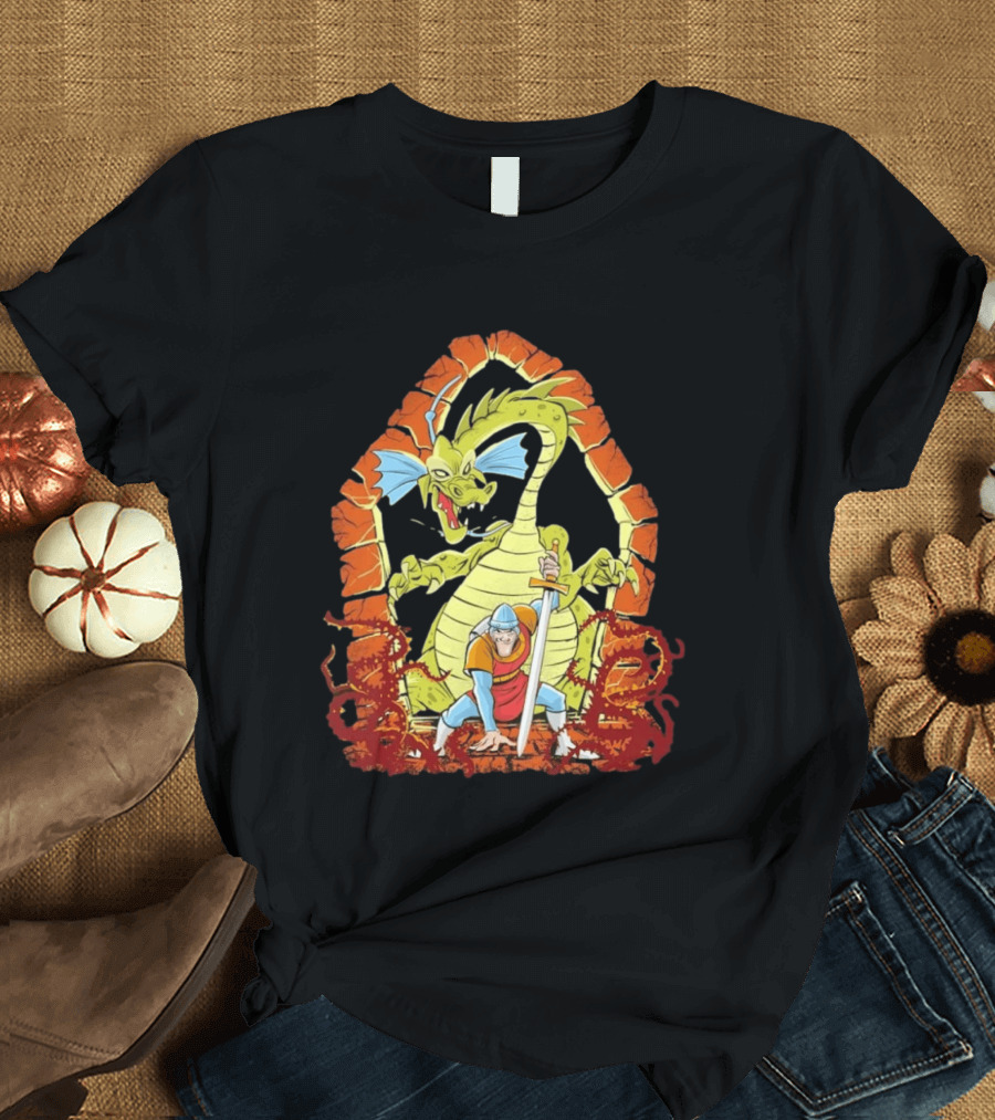 Dragons And Knights Brave Warrior Confronts Fearsome Beast In Epic Battle Scene T-Shirt