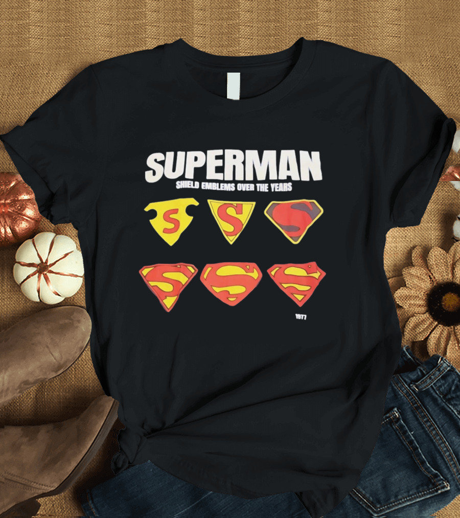 Superman Shield Emblems Over The Years Evolution 1938 To 1977 T-Shirt