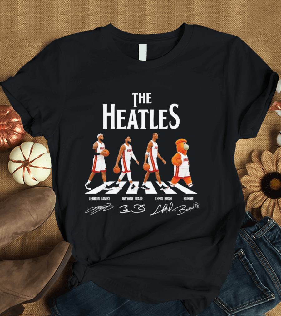 The Heatles Miami Heat Abbey Road LeBron James Dwyane Wade Chris Bosh Burnie NBA Legends T-Shirt