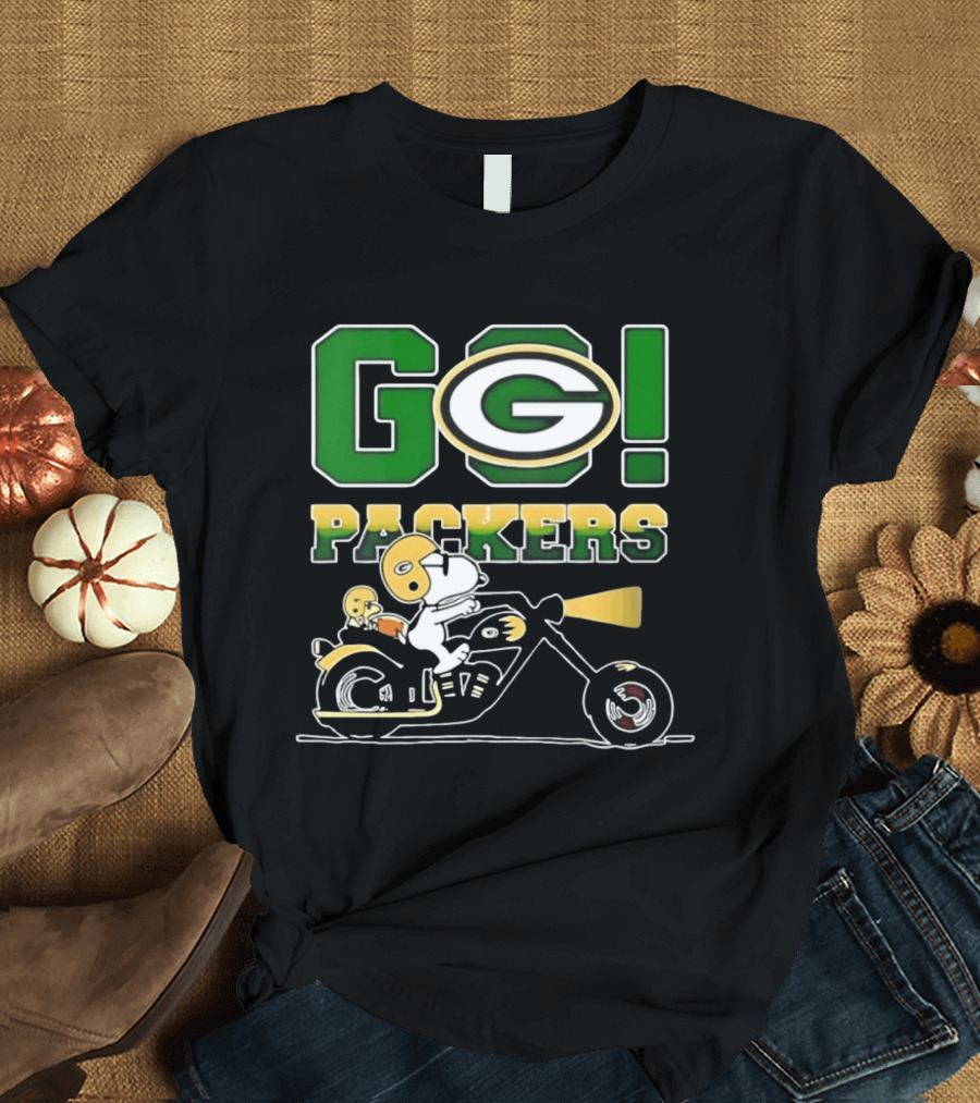 Snoopy Riding Motorcycle Go Packers NFL Fan Celebration T-Shirt