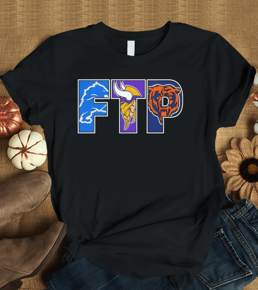 FTP Detroit Lions Minnesota Vikings Chicago Bears Logos T-Shirt