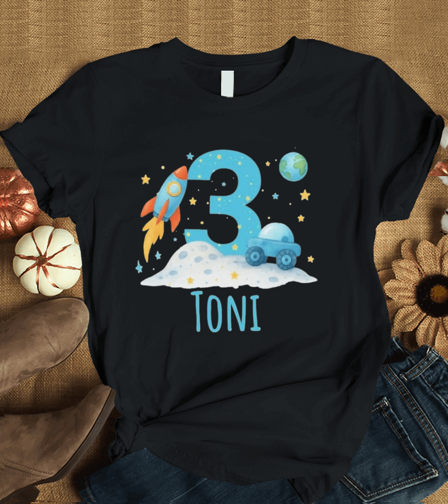 3rd Birthday Space Rocket Planet Personalized Toni T-Shirt