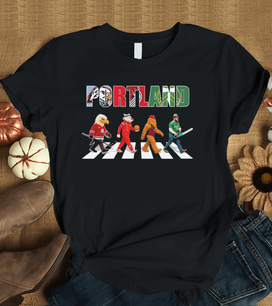 Portland City Pride Sports Abbey Road Theme Featuring Iconic Mascots T-Shirt