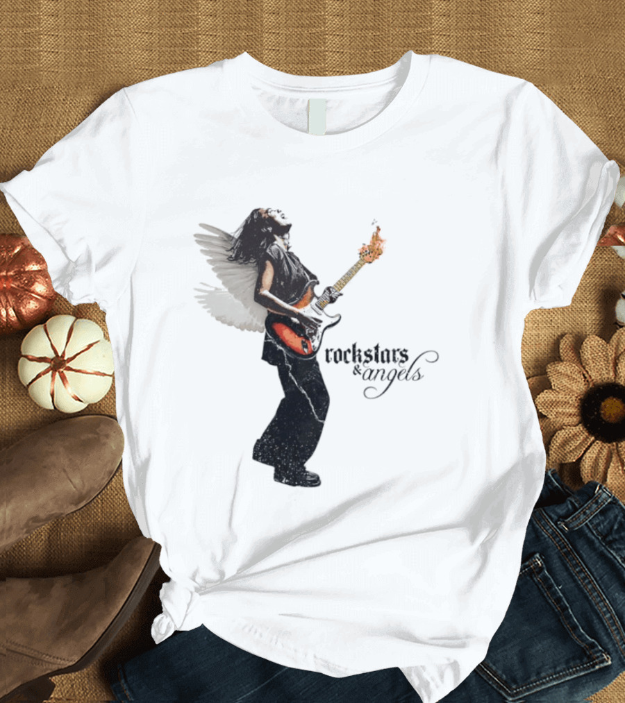 Angel Guitarist With Fiery Rockstars And Angels T-Shirt