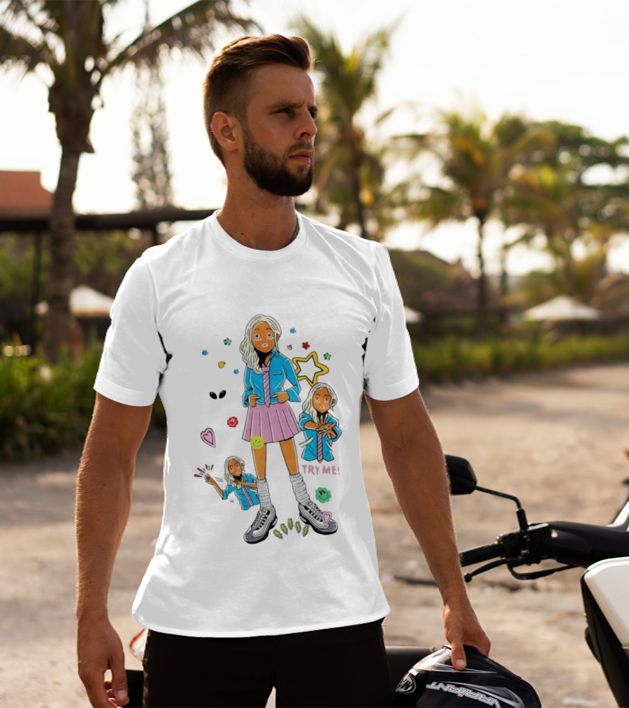 Anime School Girl Try Me Aesthetic Sticker Pastel Kawaii Vibe T-Shirt