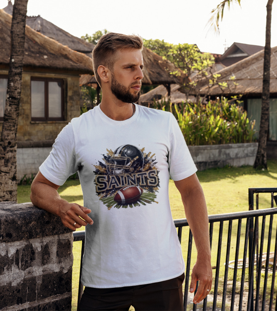 Saints Football Helmet With Splash And Ball T-Shirt
