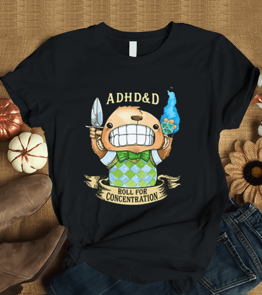 ADHD&D Roll For Concentration Bear With Knife And Dice T-Shirt