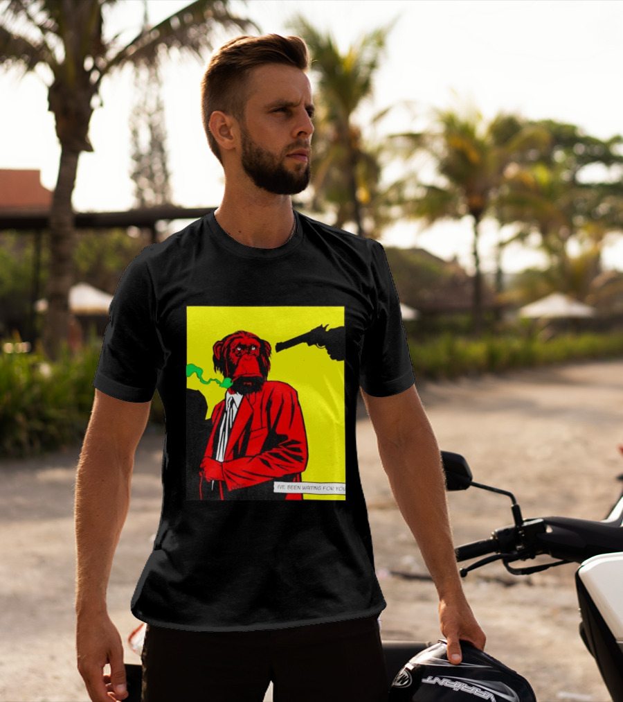 Chimpanzee Hitman Smoking Scene I've Been Waiting For You T-Shirt