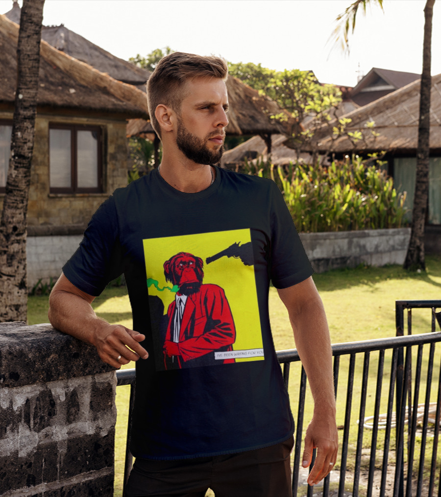 Chimpanzee Hitman Smoking Scene I've Been Waiting For You T-Shirt