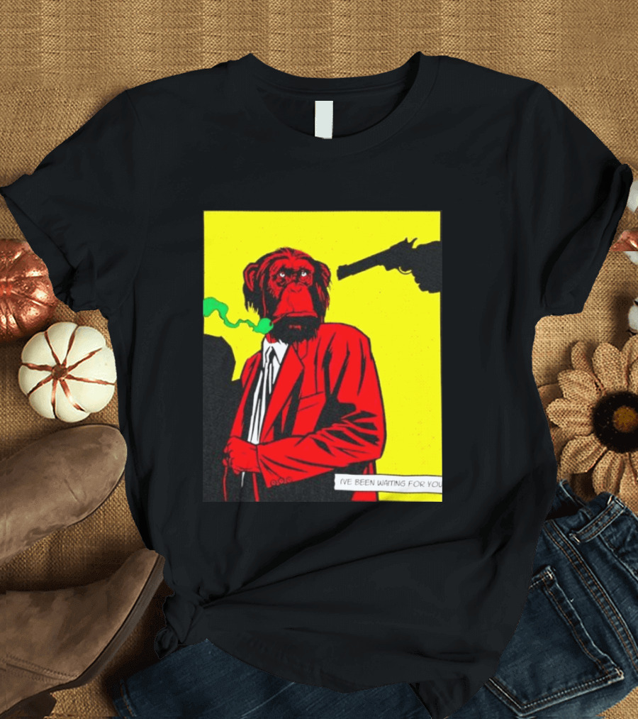 Chimpanzee Hitman Smoking Scene I've Been Waiting For You T-Shirt