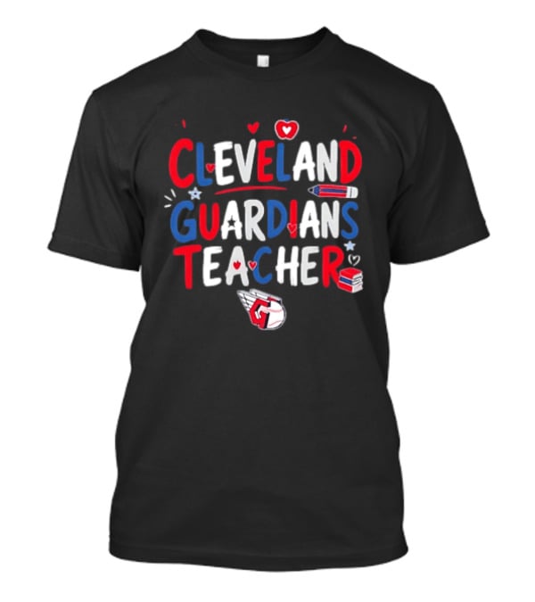 Cleveland Guardians Teacher Apple Pencil Baseball Heart Stars T-Shirt