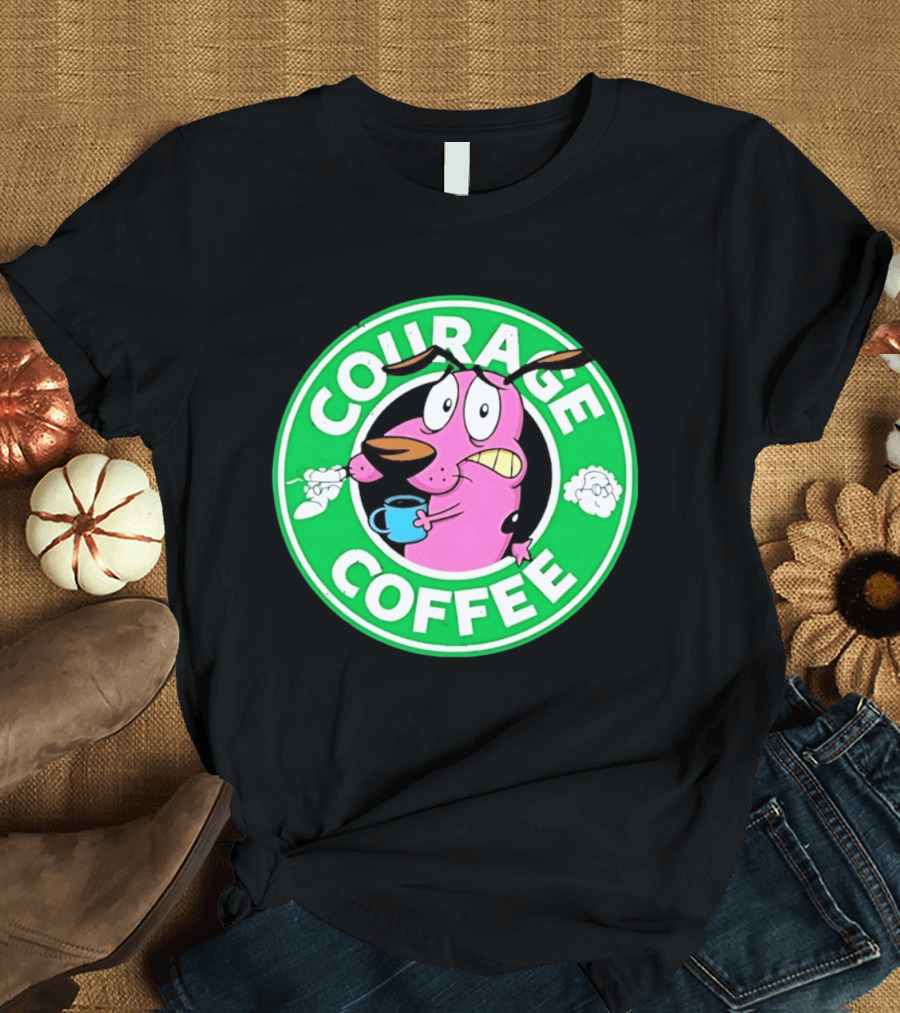 Courage The Cowardly Dog Coffee Parody Green Circle T-Shirt