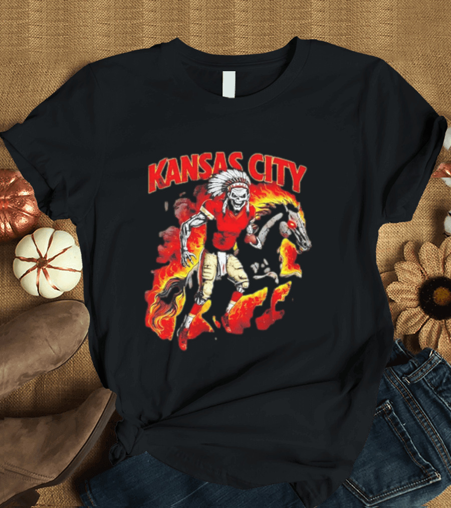 Kansas City Skeleton Player Riding Flaming Horse T-Shirt