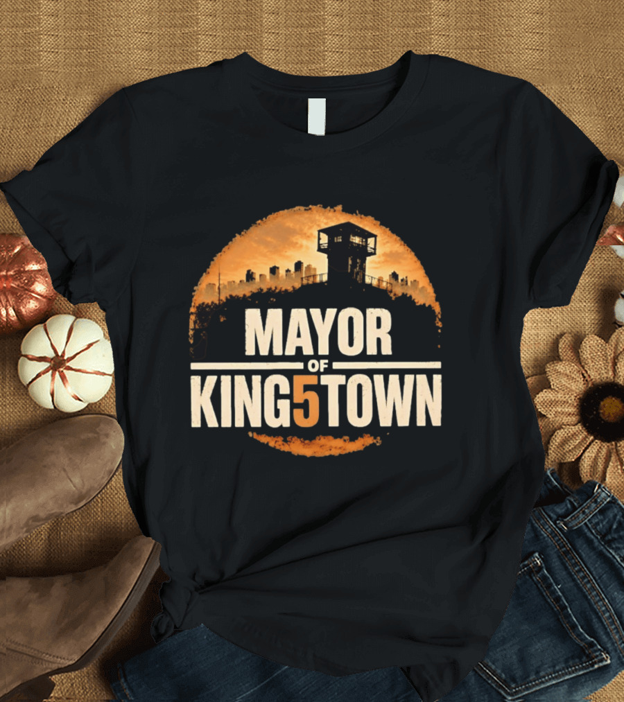 Mayor Of Kingstown Tower Silhouette Skyline Orange Circle T-Shirt