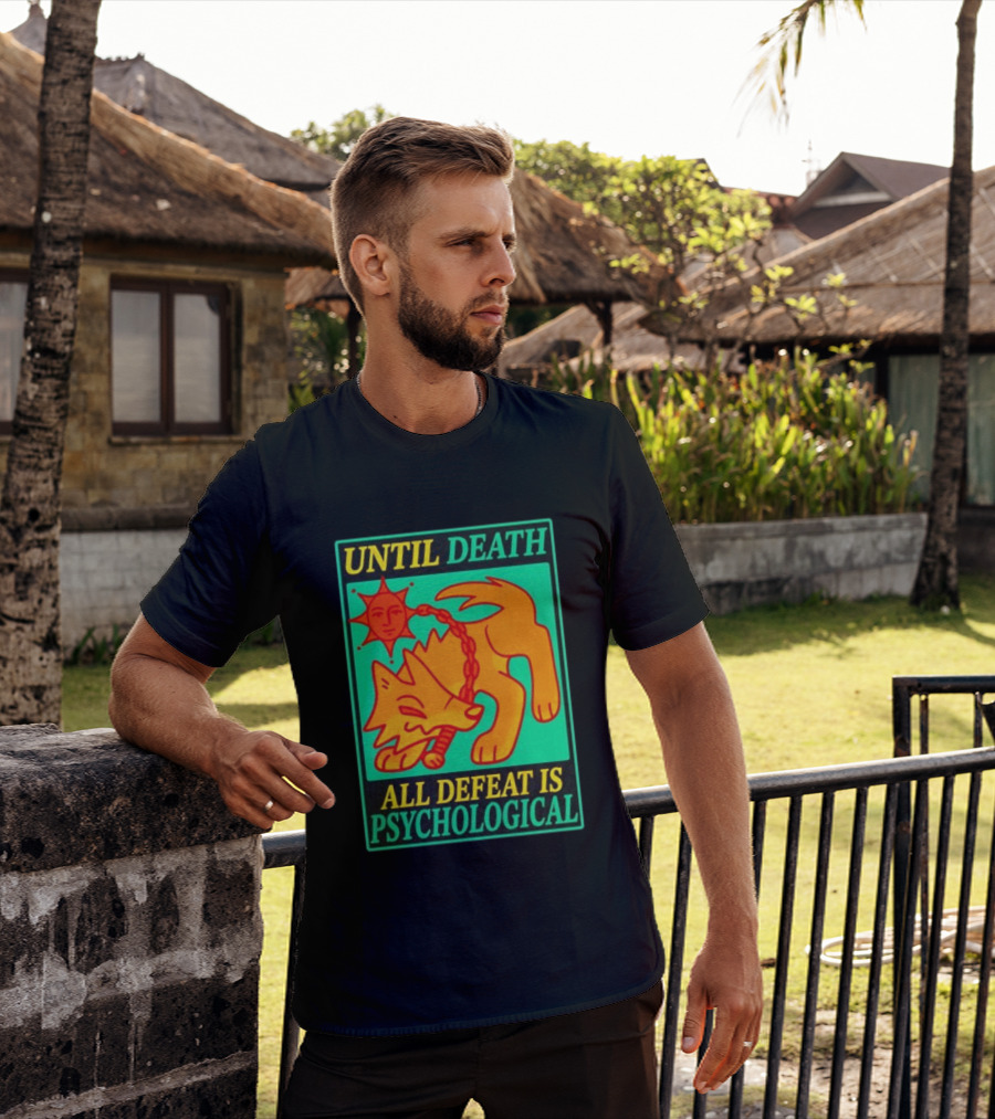 Until Death All Defeat Is Psychological Wolf And Sun Motif T-Shirt