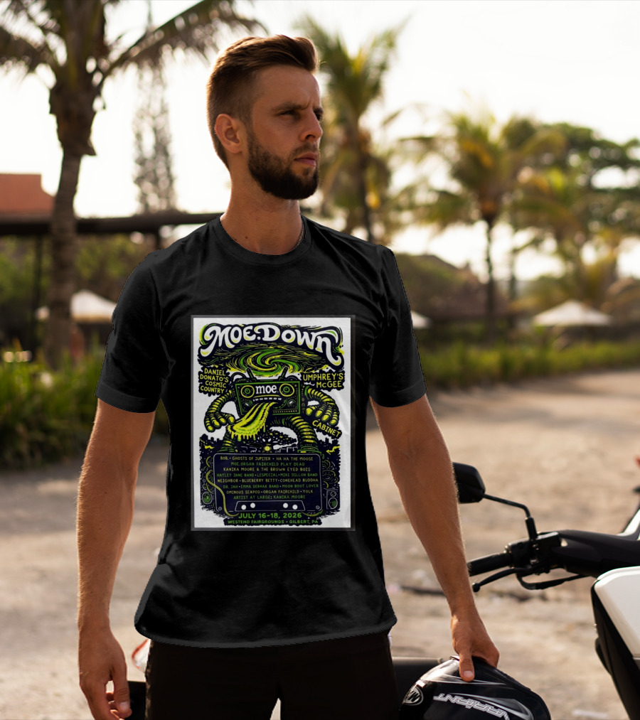 Moe Down Festival July 16 18 2026 Featuring Umphrey's McGee Cabinet Daniel Donato At Westend Fairgrounds Gilbert PA T-Shirt