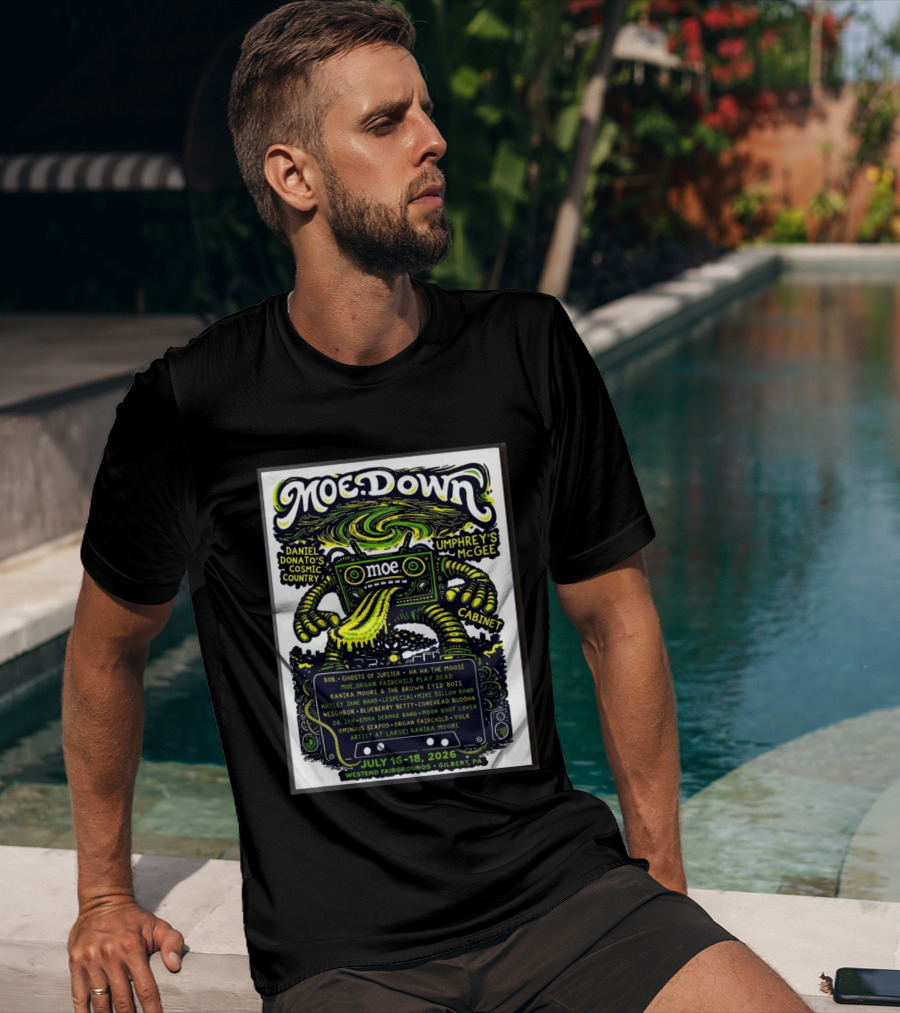 Moe Down Festival July 16 18 2026 Featuring Umphrey's McGee Cabinet Daniel Donato At Westend Fairgrounds Gilbert PA T-Shirt