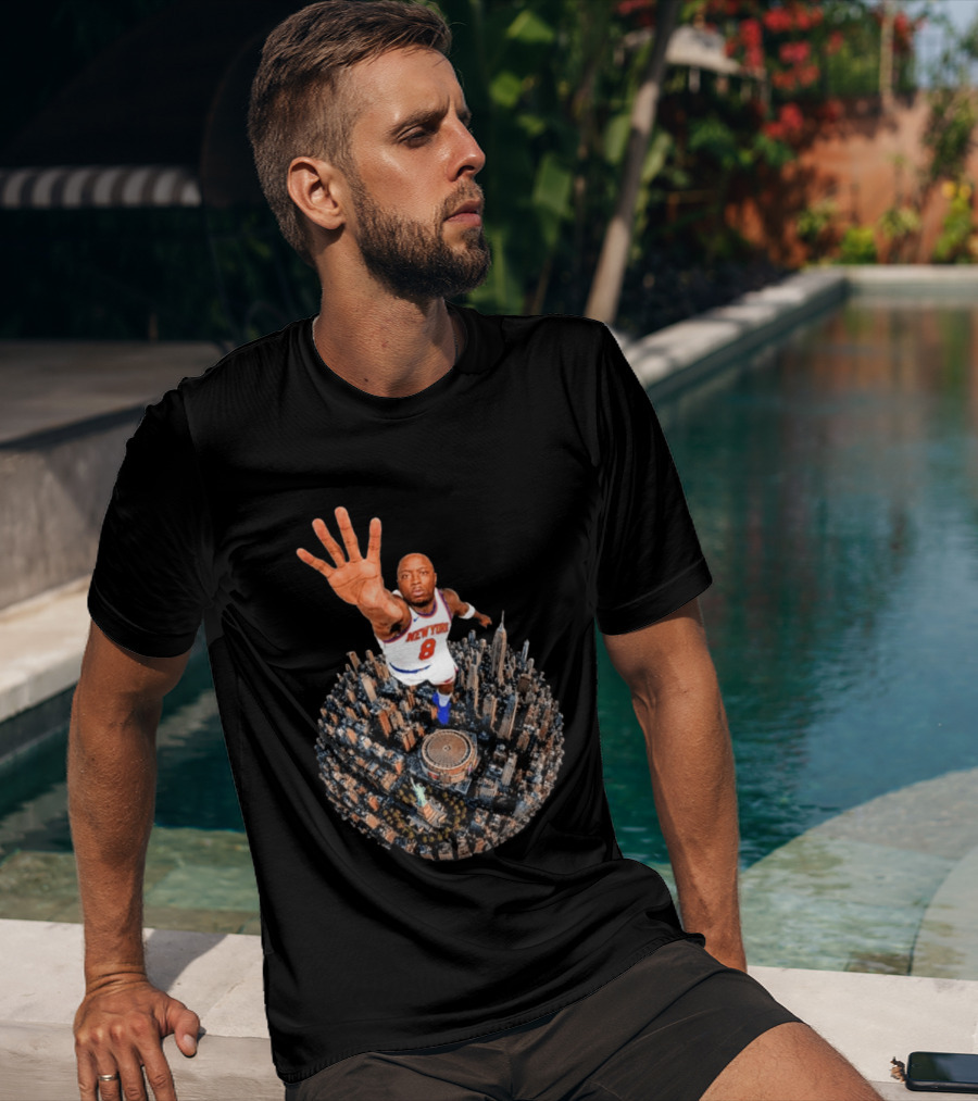 New York Basketball Player Over Cityscape Statue At Madison Square Garden T-Shirt