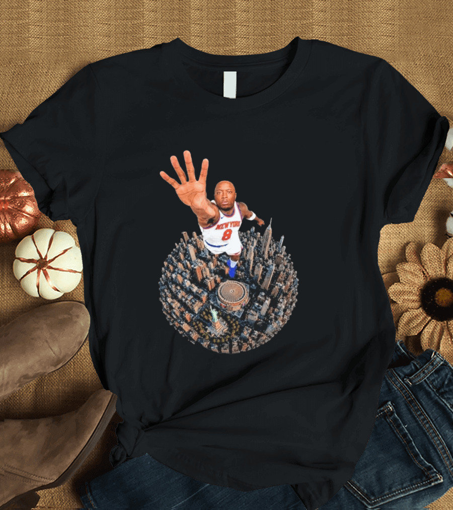 New York Basketball Player Over Cityscape Statue At Madison Square Garden T-Shirt