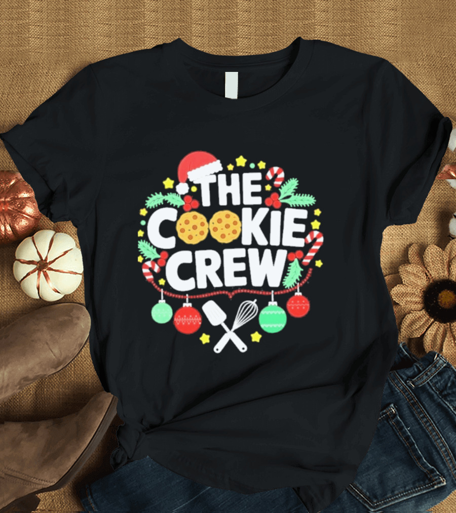 The Cookie Crew Christmas Santa Hat Candy Canes Ornaments Baking Utensils T-Shirt