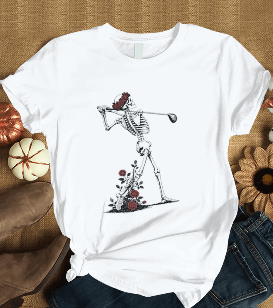 Grateful Dead Skeleton Golfer With Roses And Golf Club T-Shirt