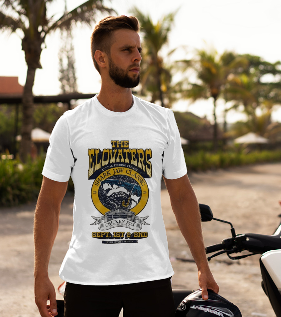 The Elovaters Annual Feeding Frenzy Shark Jaw Classic Nantucket Island MA Chicken Box Sept 1st 2nd 2026 With Hitch Friends T-Shirt