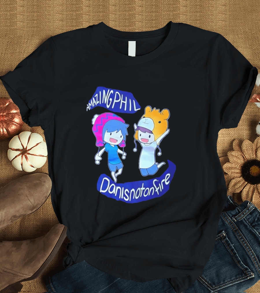 Amazing Phil Danisnotonfire Cartoon Characters Jumping T-Shirt