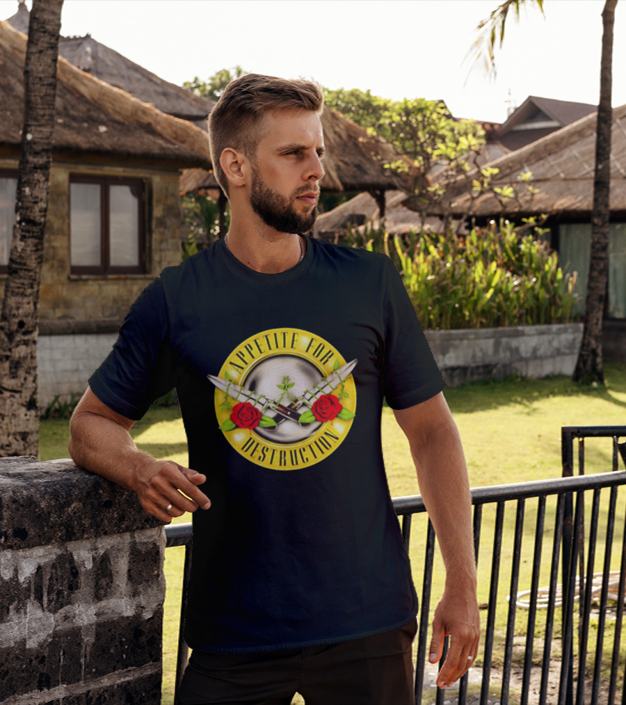 Appetite For Destruction Guns N Roses Band Rock Music Album Cover Roses And Bullets T-Shirt