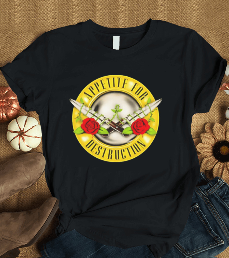 Appetite For Destruction Guns N Roses Band Rock Music Album Cover Roses And Bullets T-Shirt