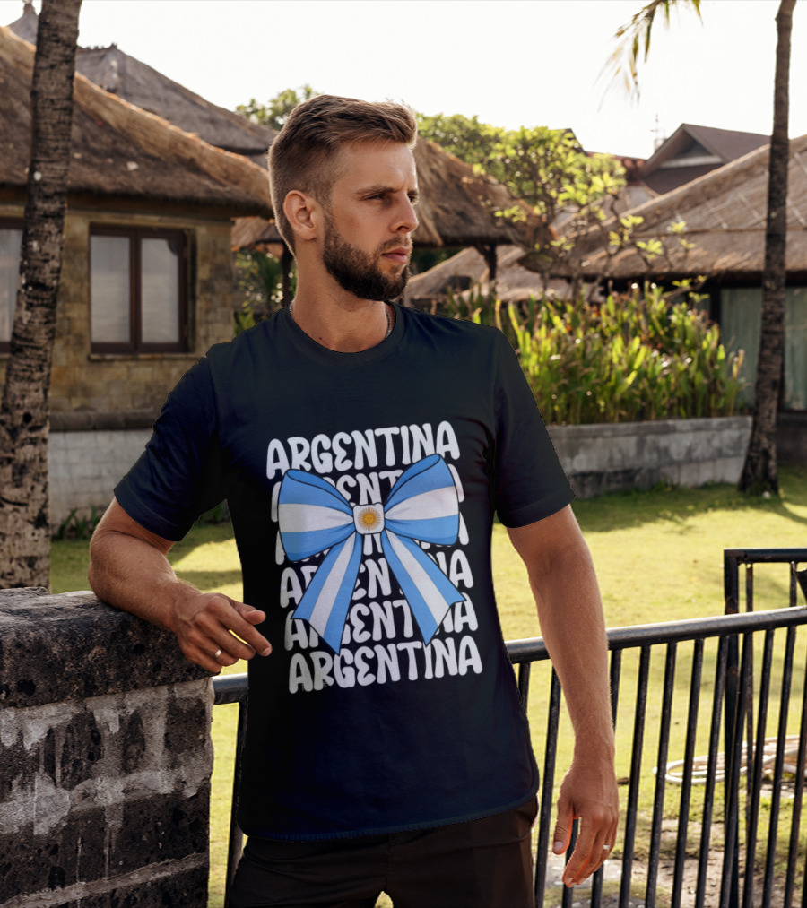 Argentina Flag Blue And White Bow Ribbon T-Shirt