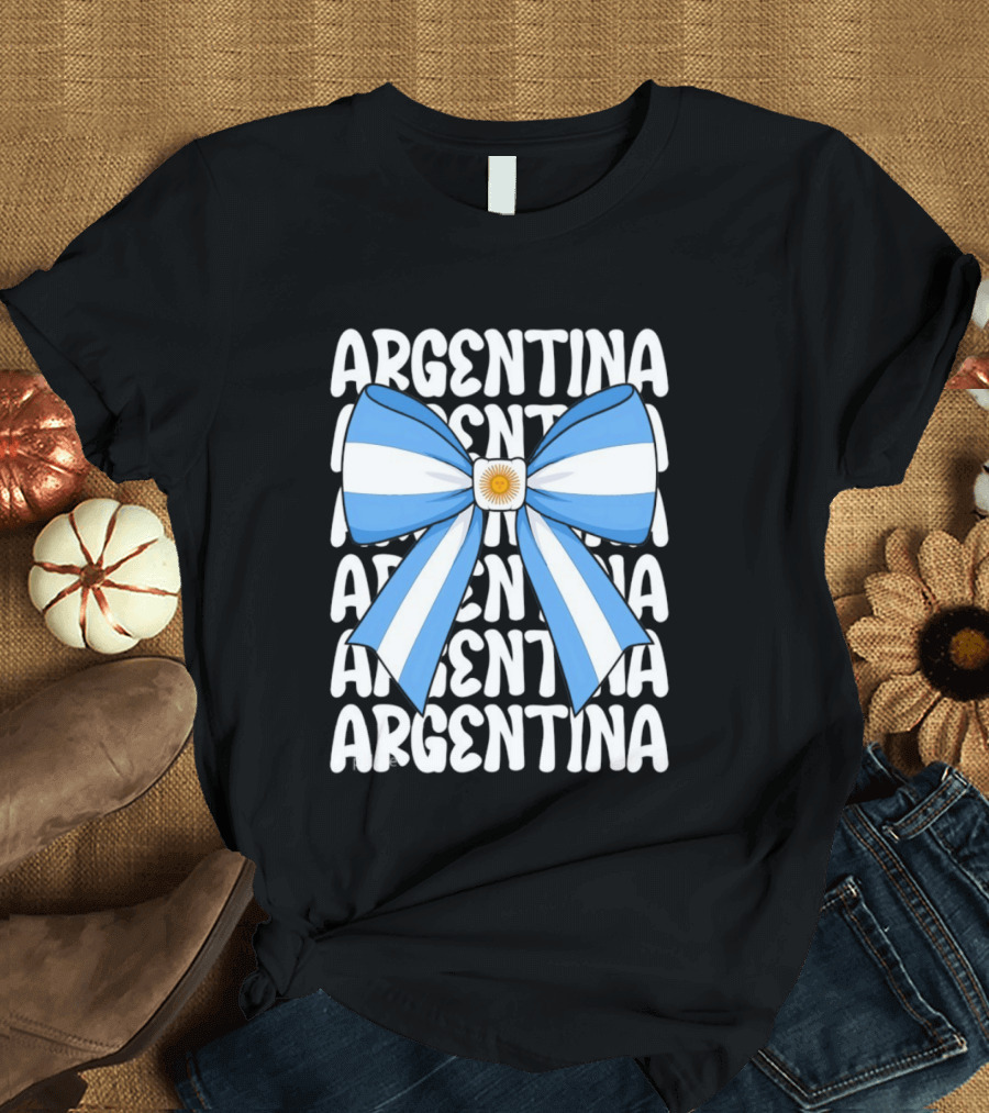 Argentina Flag Blue And White Bow Ribbon T-Shirt